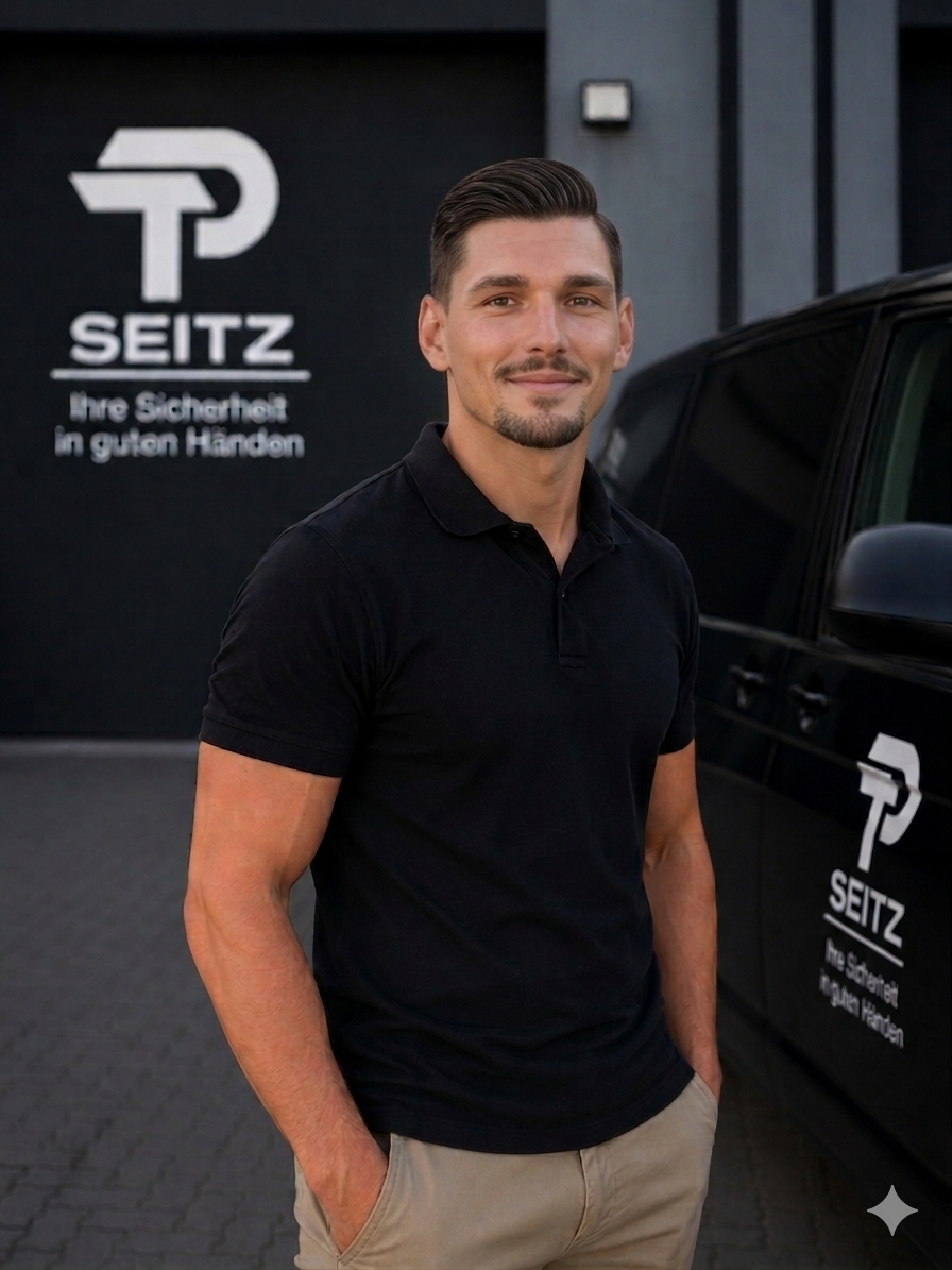 Patric Seitz, Inhaber TP Seitz, vor dem Firmenfahrzeug